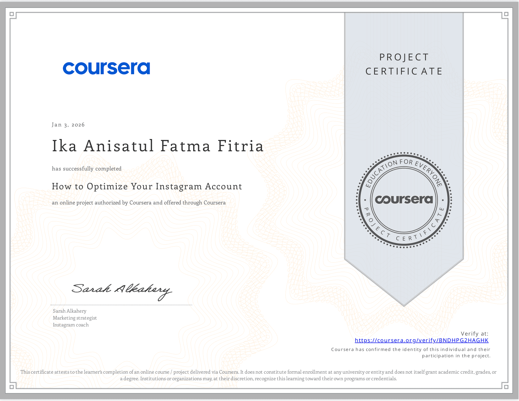 Coursera How to Optimize Your Instagram Account