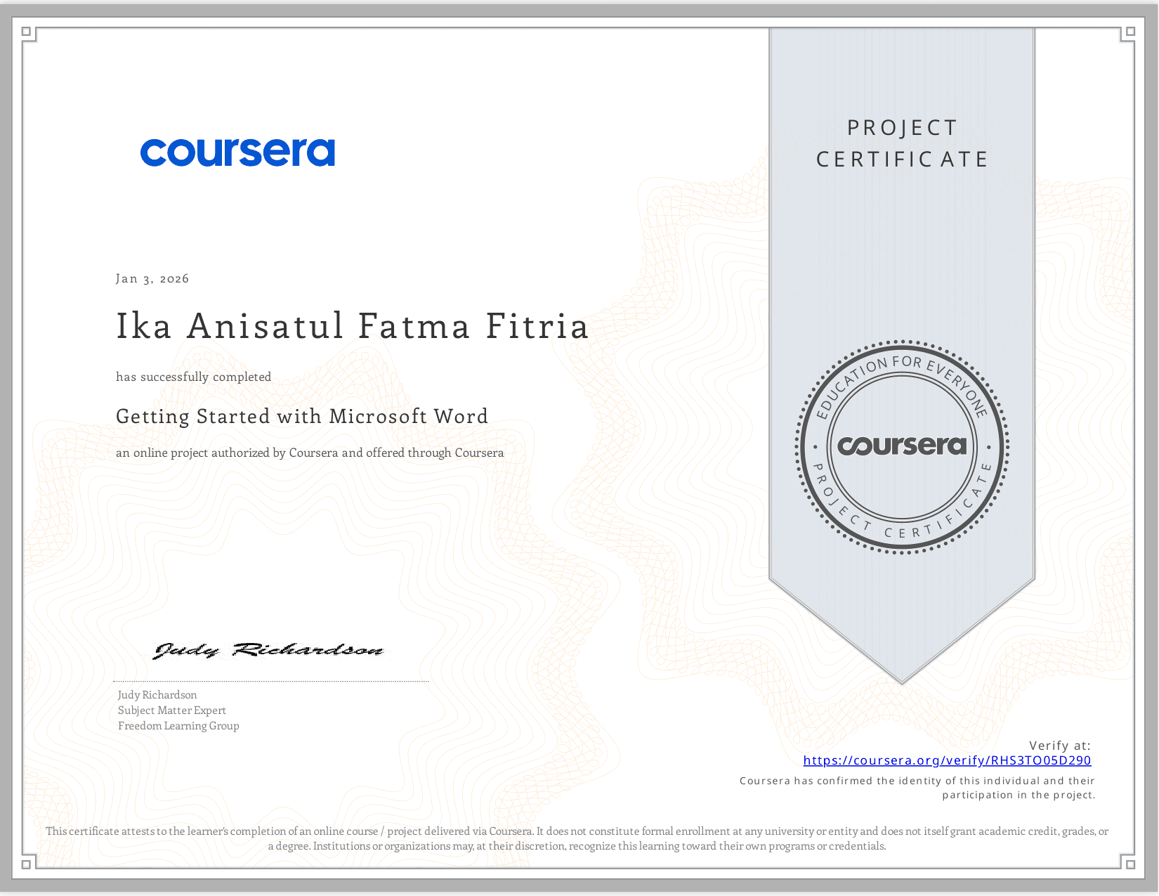 Coursera Getting Started with Microsoft Word